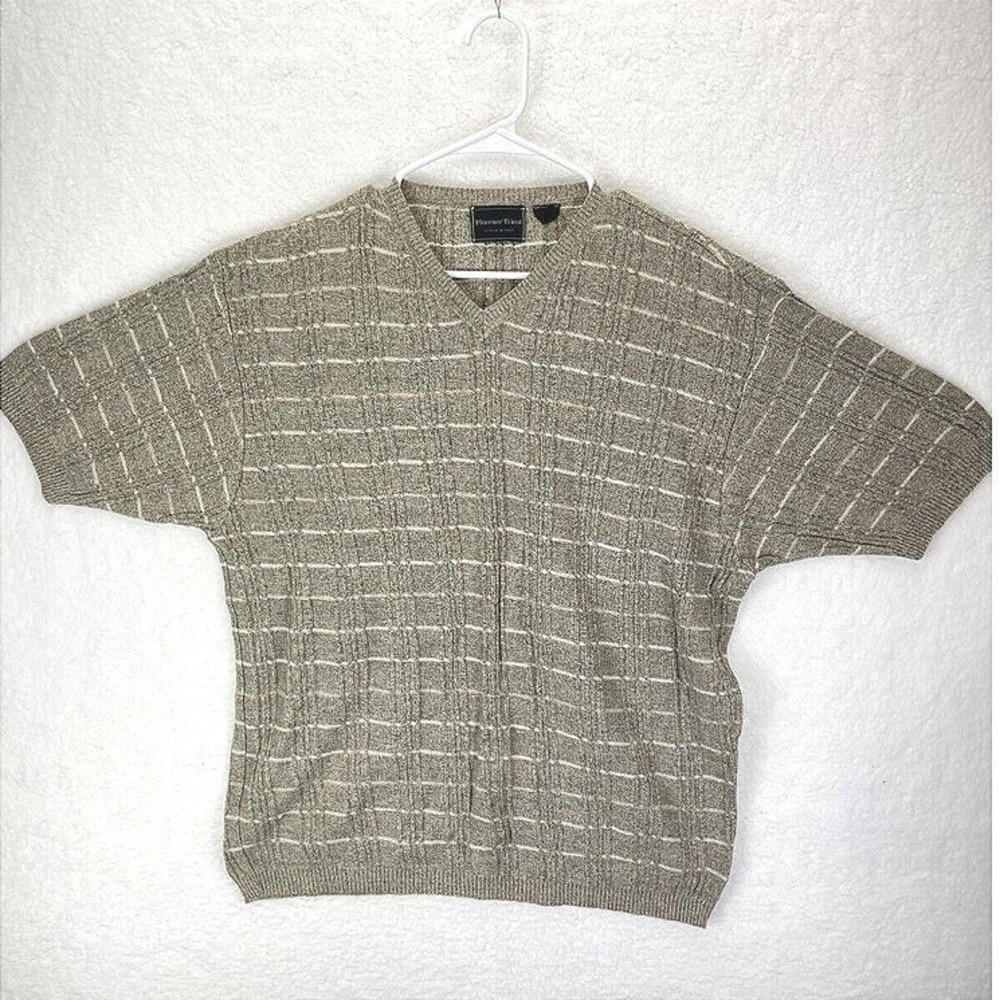 Florence Tricot Cable Knit Sweater Men's Size Large Beige Short Sleeve Vintage